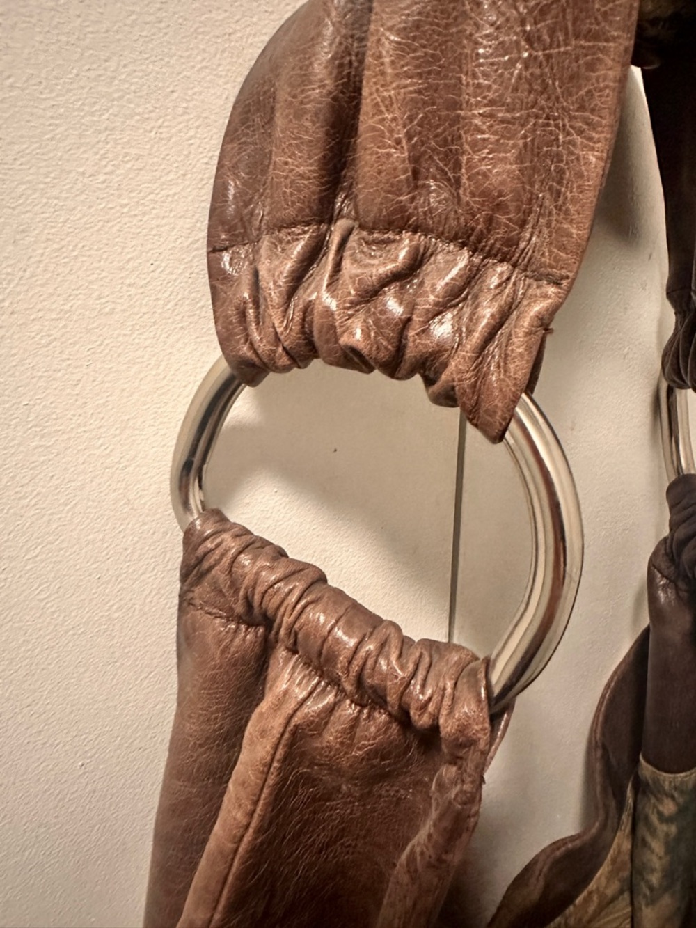 Brown Leather Hobo International Bag with Silver Ring Accents - Picture 2 of 5